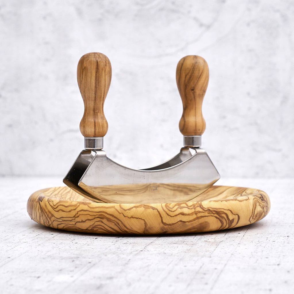 Set trita verdure in legno di olivo e acciaio