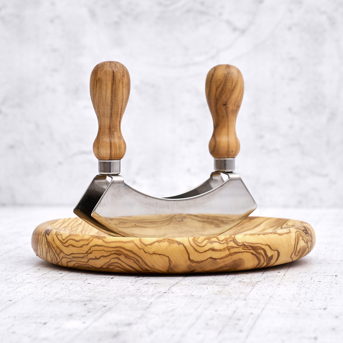 Set trita verdure in legno di olivo e acciaio