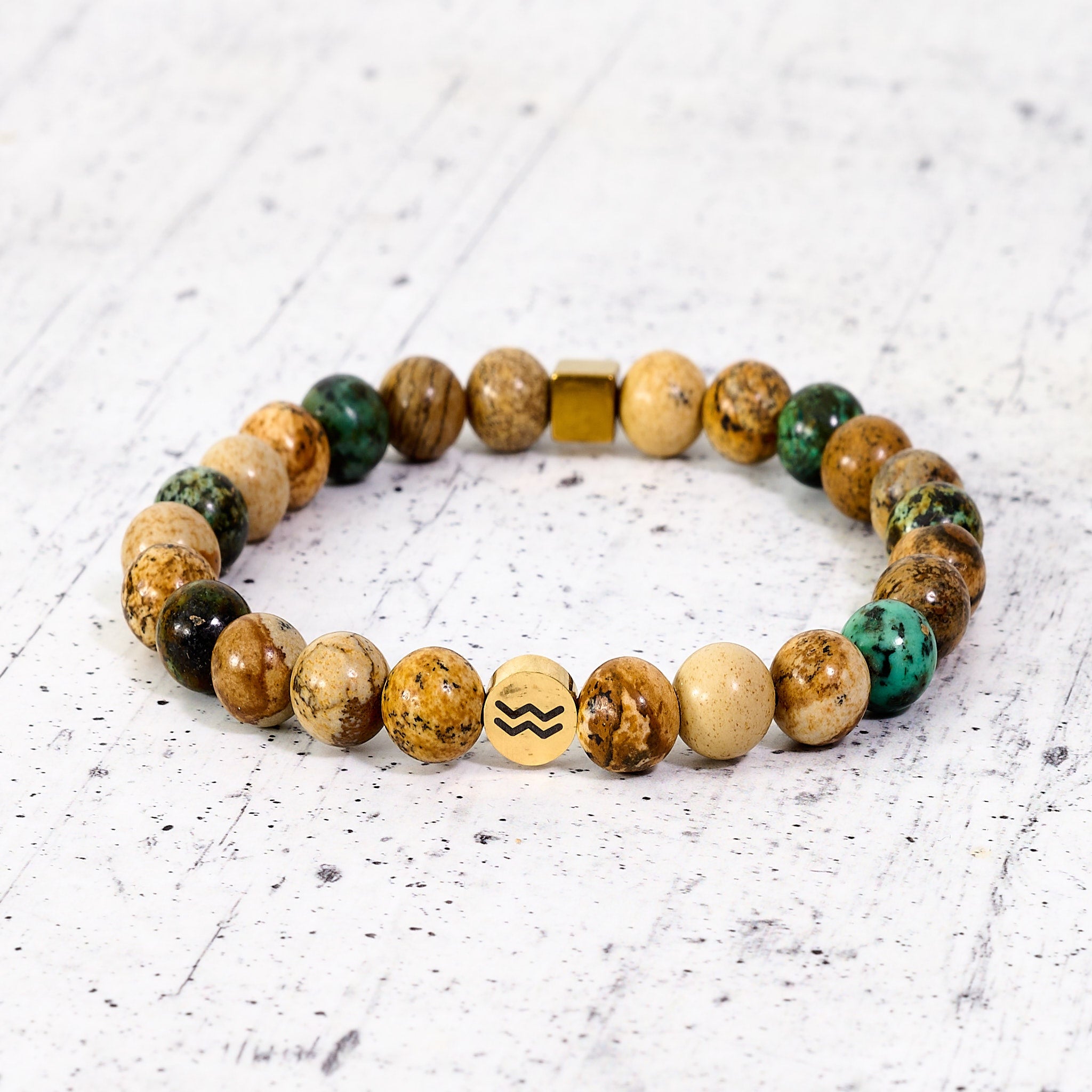 Bracciale SZ in pietre naturali e segno zodiacale in metallo