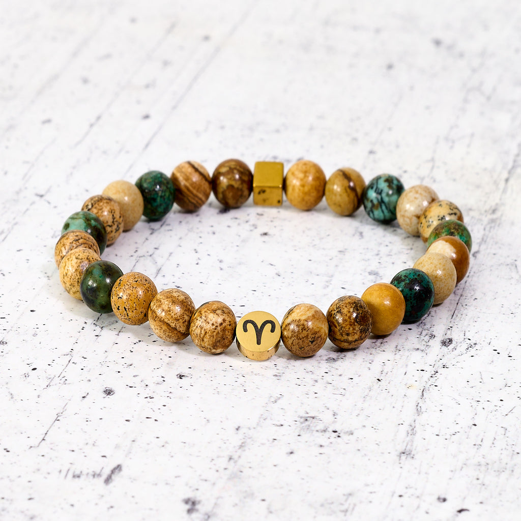 Bracciale SZ in pietre naturali e segno zodiacale in metallo
