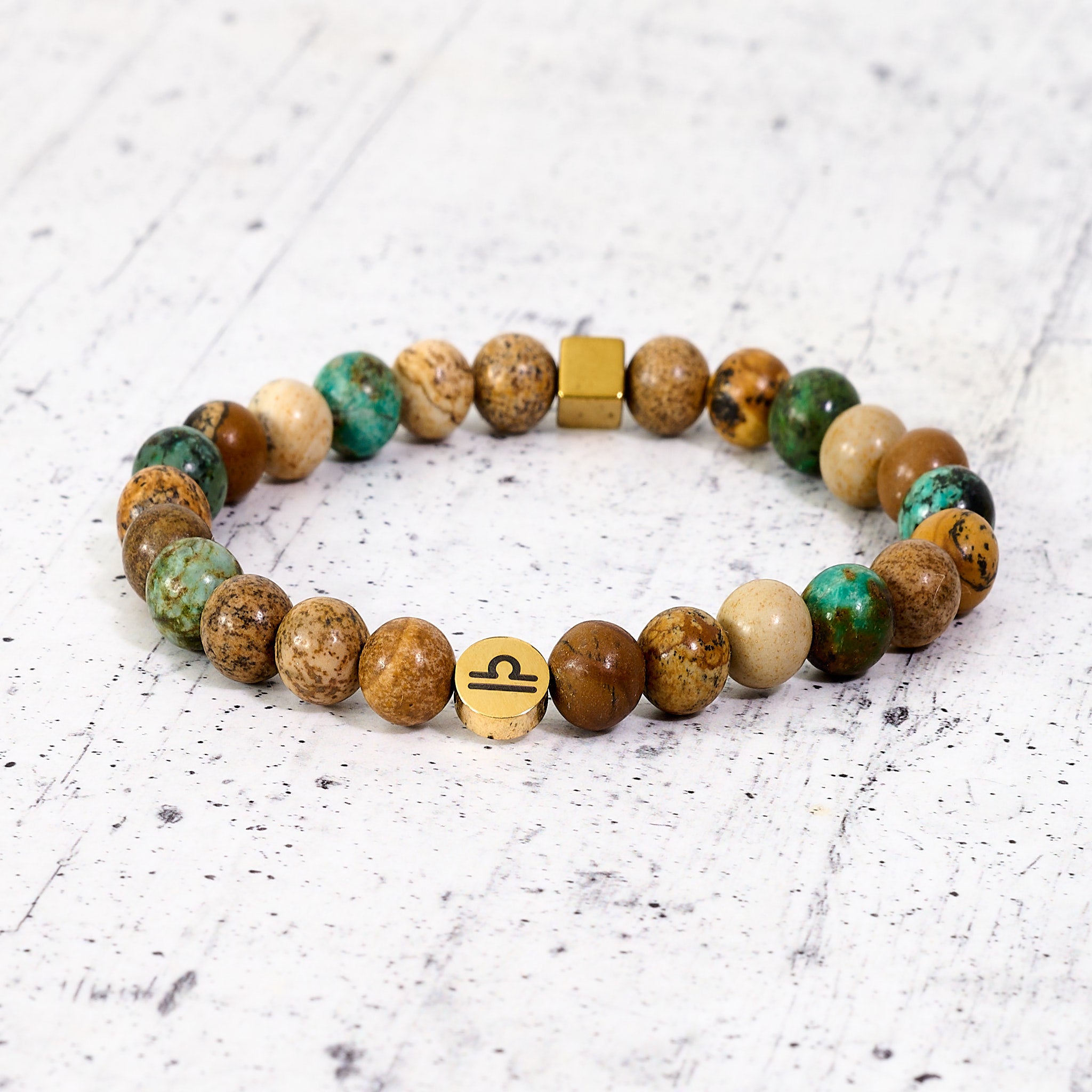 Bracciale SZ in pietre naturali e segno zodiacale in metallo