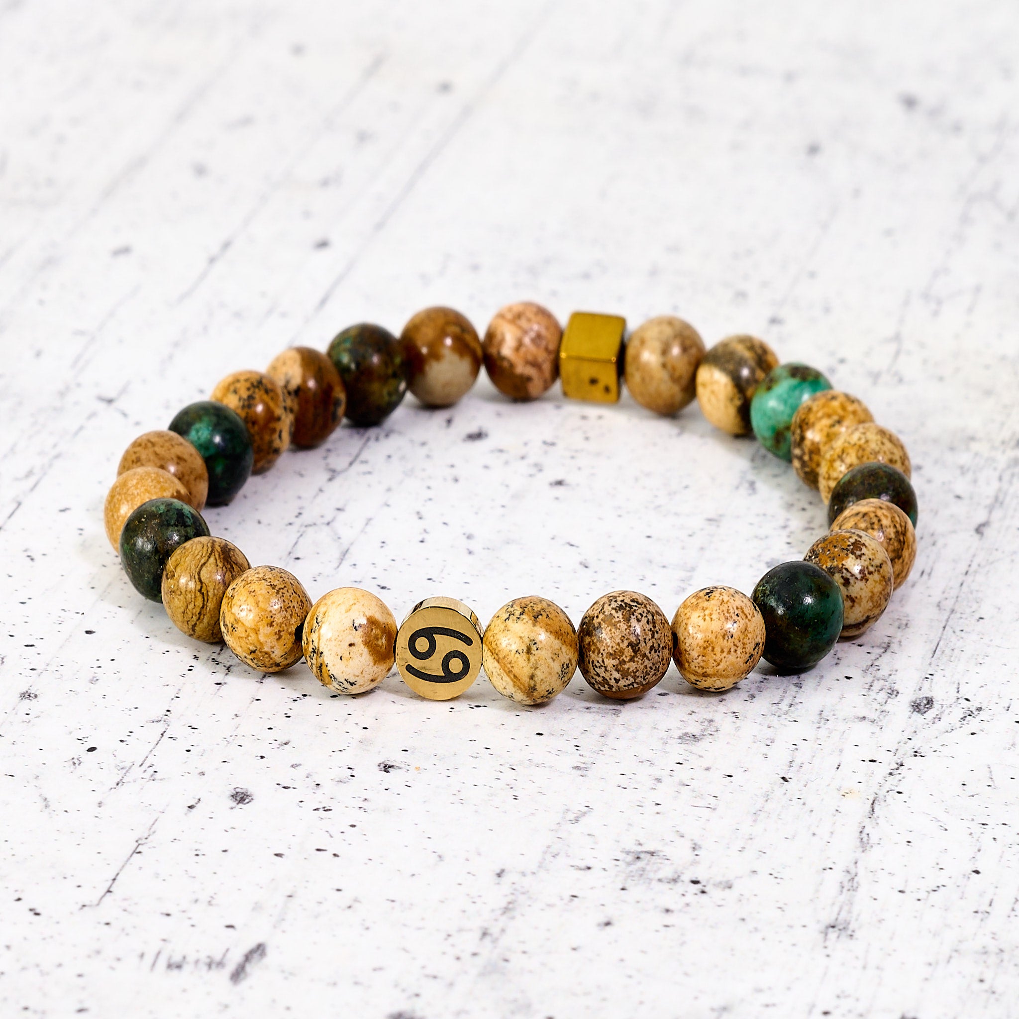 Bracciale SZ in pietre naturali e segno zodiacale in metallo