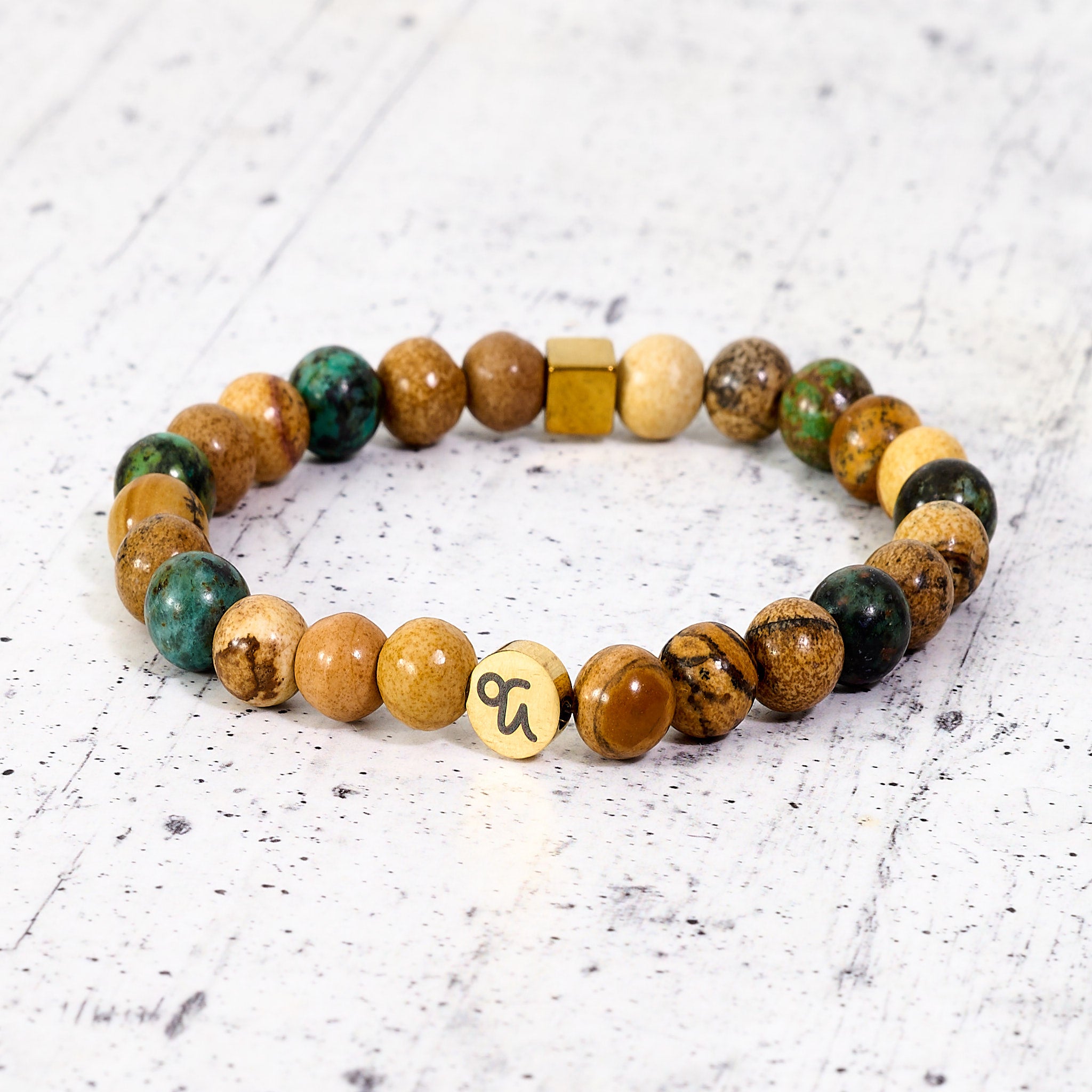 Bracciale SZ in pietre naturali e segno zodiacale in metallo