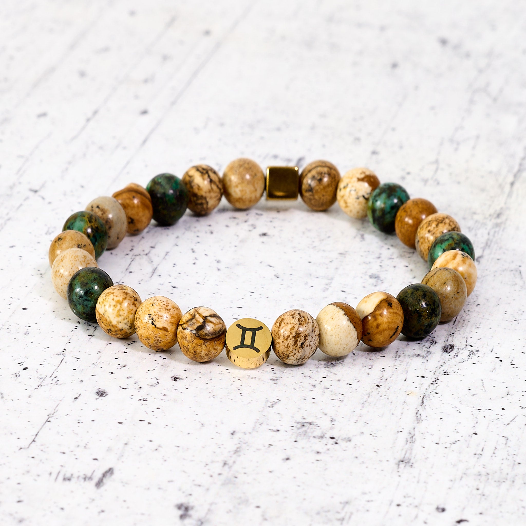 Bracciale SZ in pietre naturali e segno zodiacale in metallo