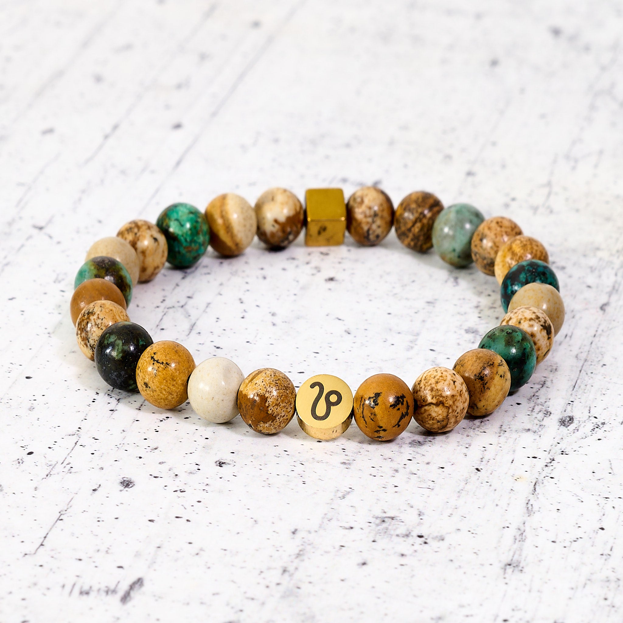 Bracciale SZ in pietre naturali e segno zodiacale in metallo