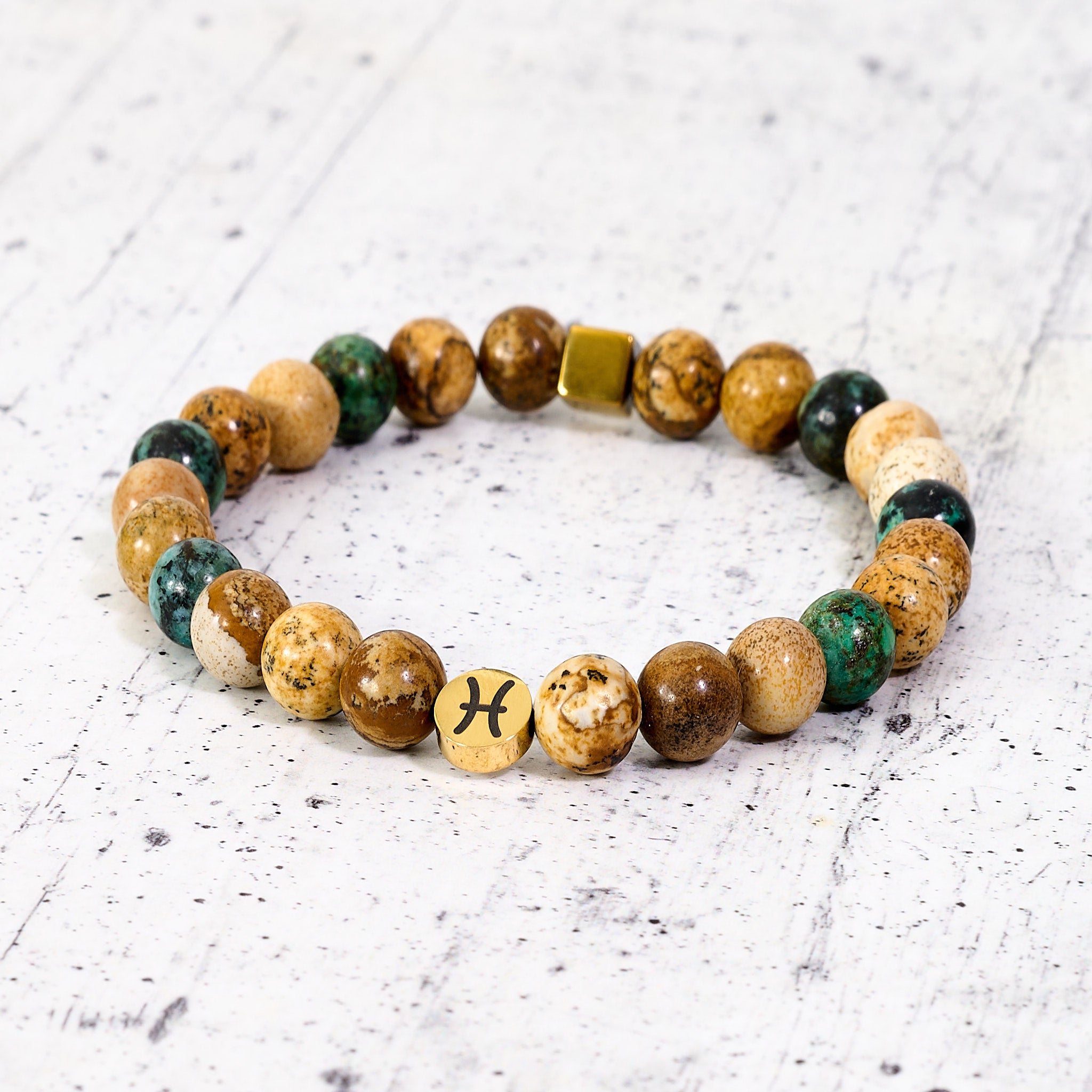 Bracciale SZ in pietre naturali e segno zodiacale in metallo