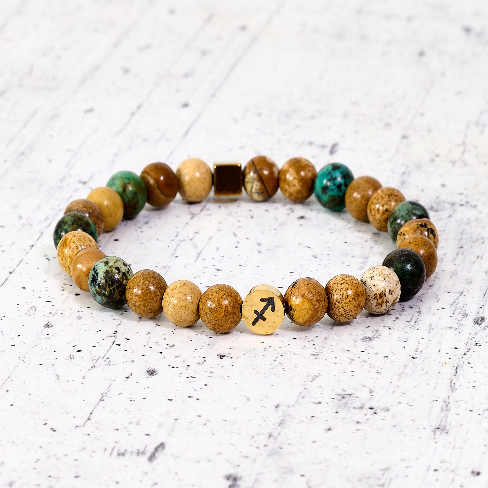 Bracciale SZ in pietre naturali e segno zodiacale in metallo