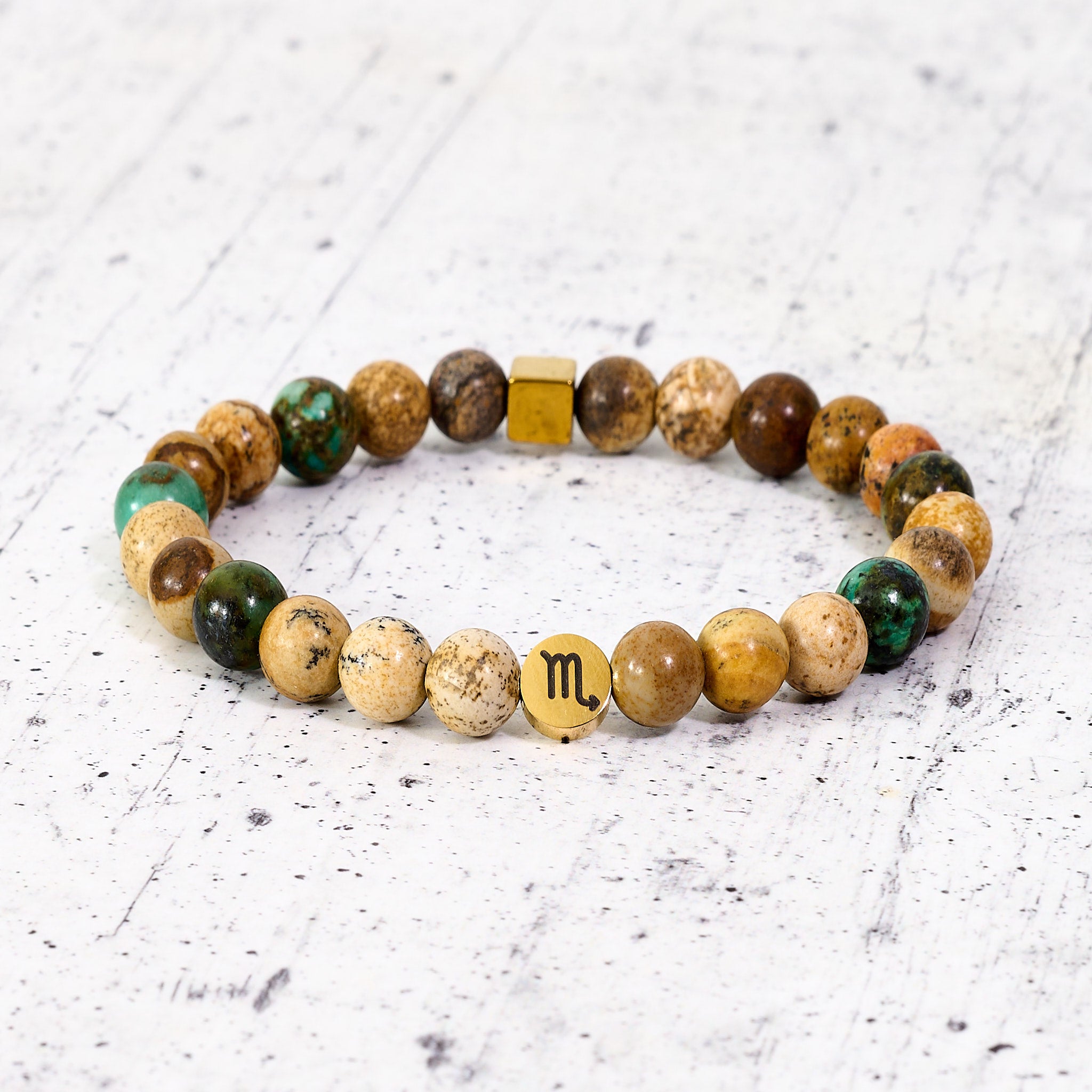 Bracciale SZ in pietre naturali e segno zodiacale in metallo