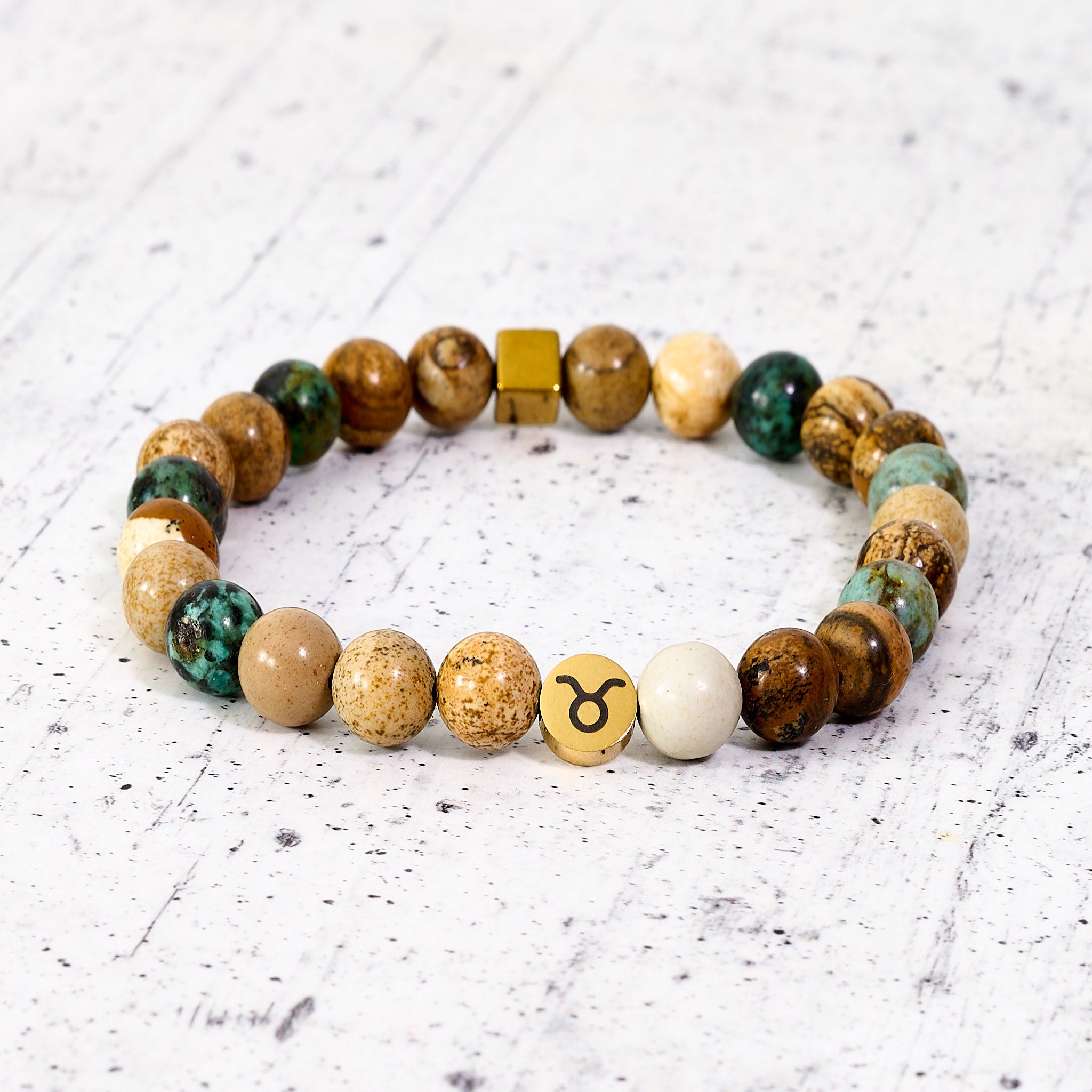 Bracciale SZ in pietre naturali e segno zodiacale in metallo
