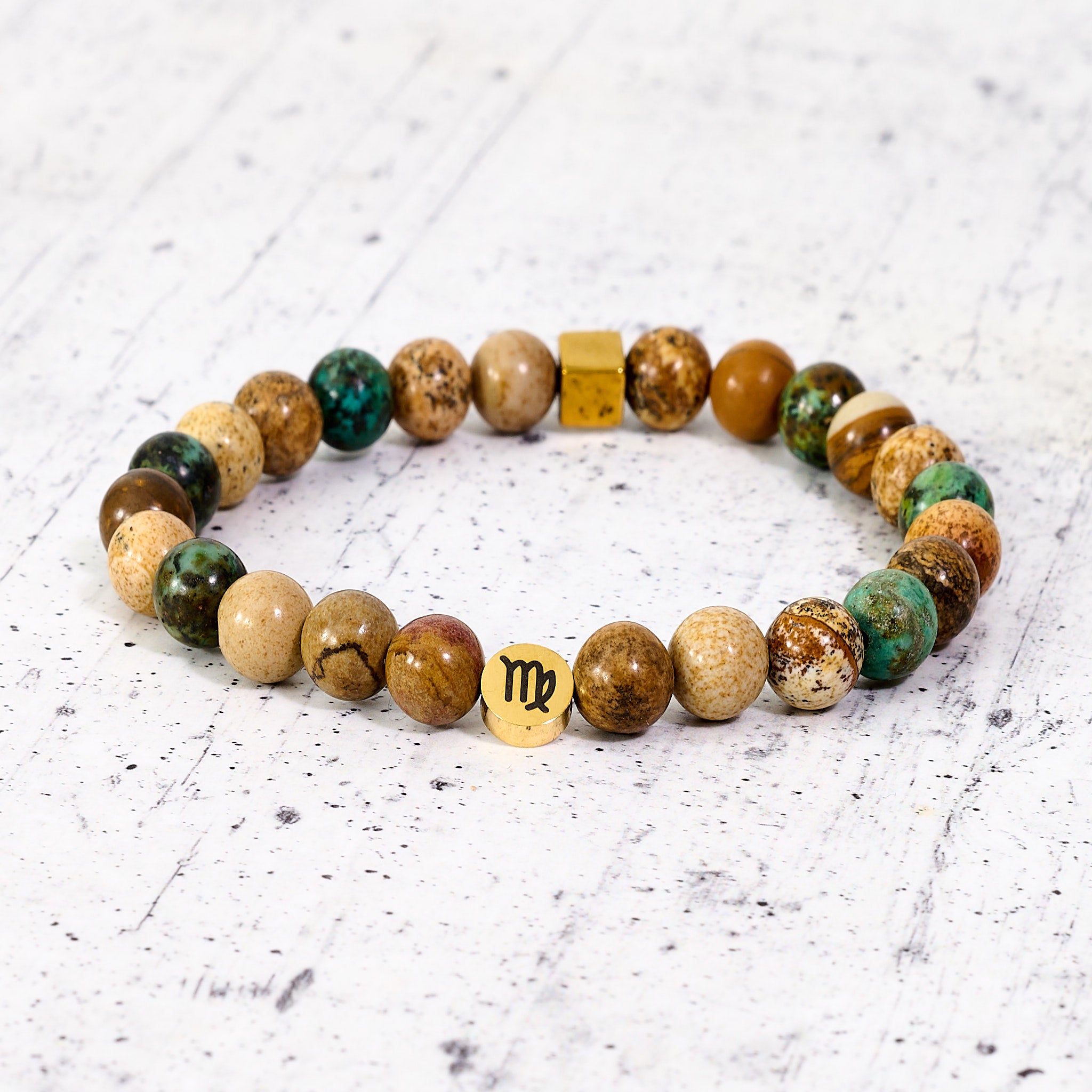 Bracciale SZ in pietre naturali e segno zodiacale in metallo