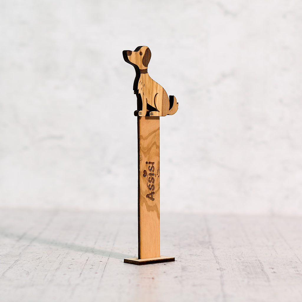 Cane segnalibro in legno di olivo
