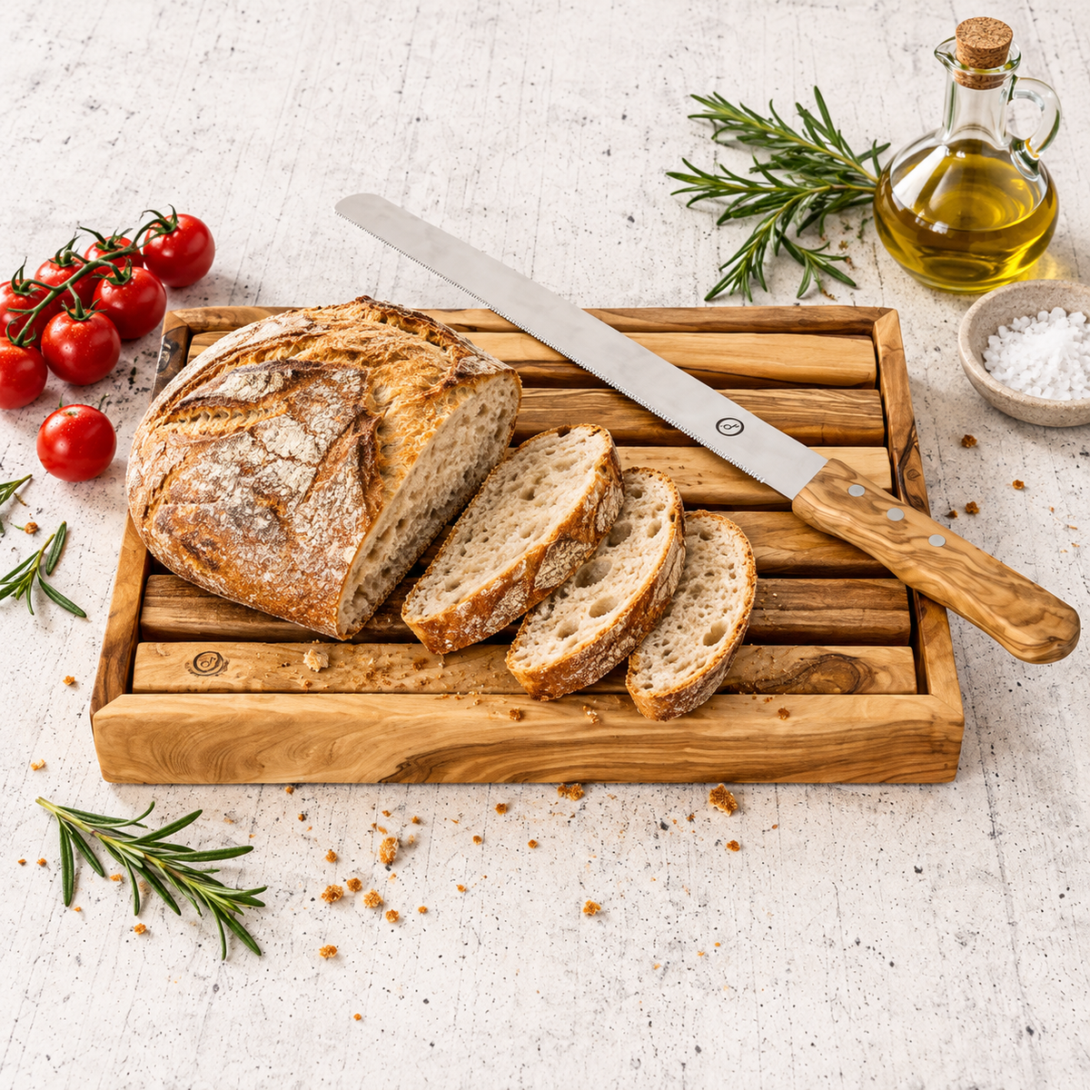 Tagliere per Pane in legno di ulivo con Coltello