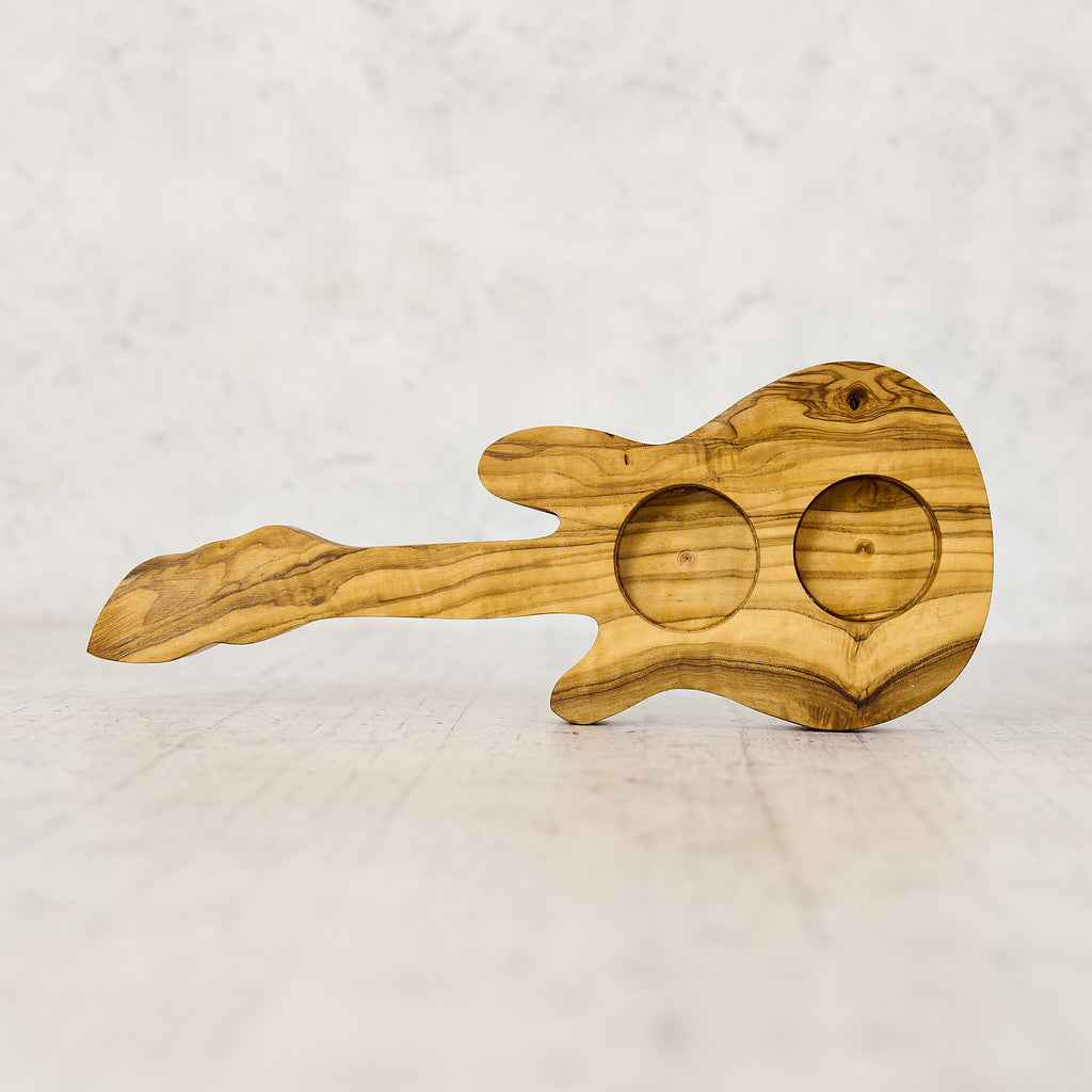 Chitarra portacandele artigianale in legno di ulivo