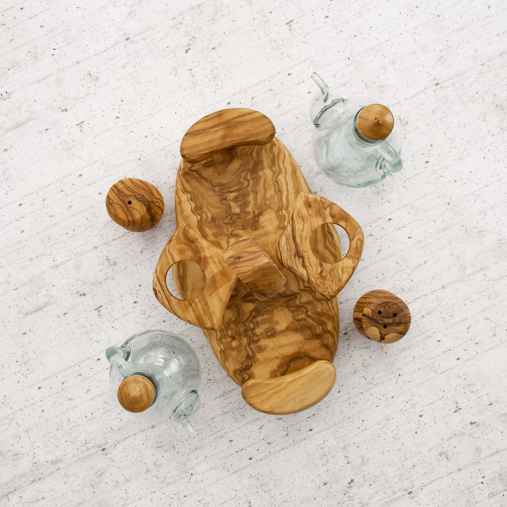 Oliera "4 sapori" in legno di olivo