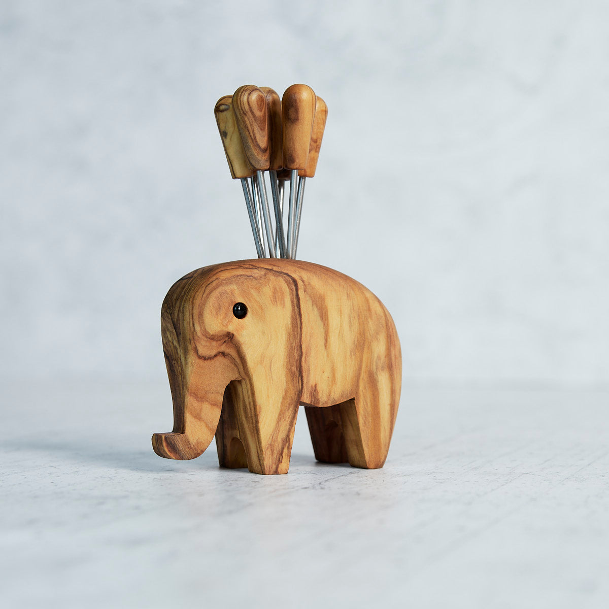 Elefante Porta Forchettine in Legno d’Ulivo con 8 Forchettine