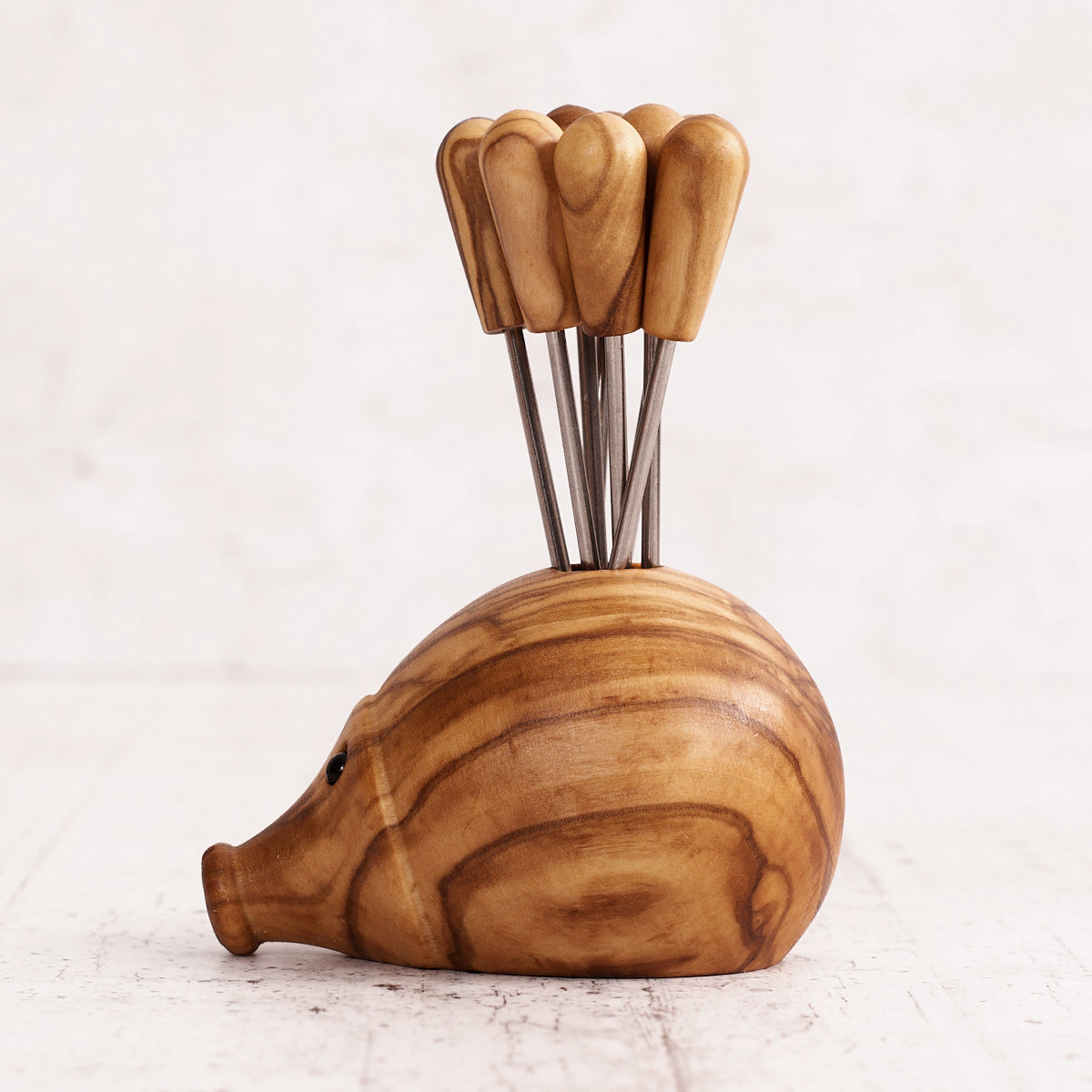 Riccio Porta Forchettine in Legno d’Ulivo con 8 Forchettine
