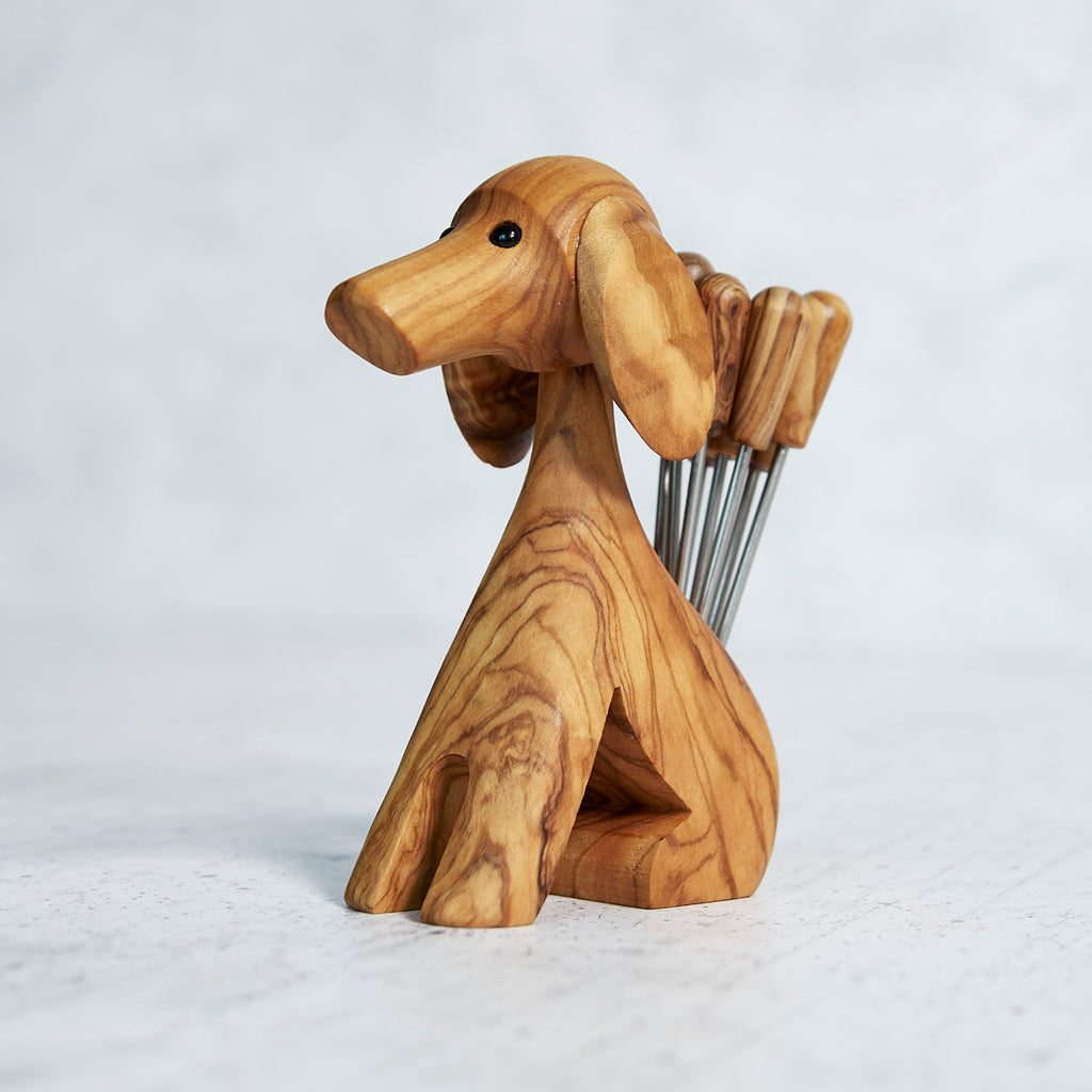 Cane Porta Forchettine in Legno d’Ulivo con 8 Forchettine
