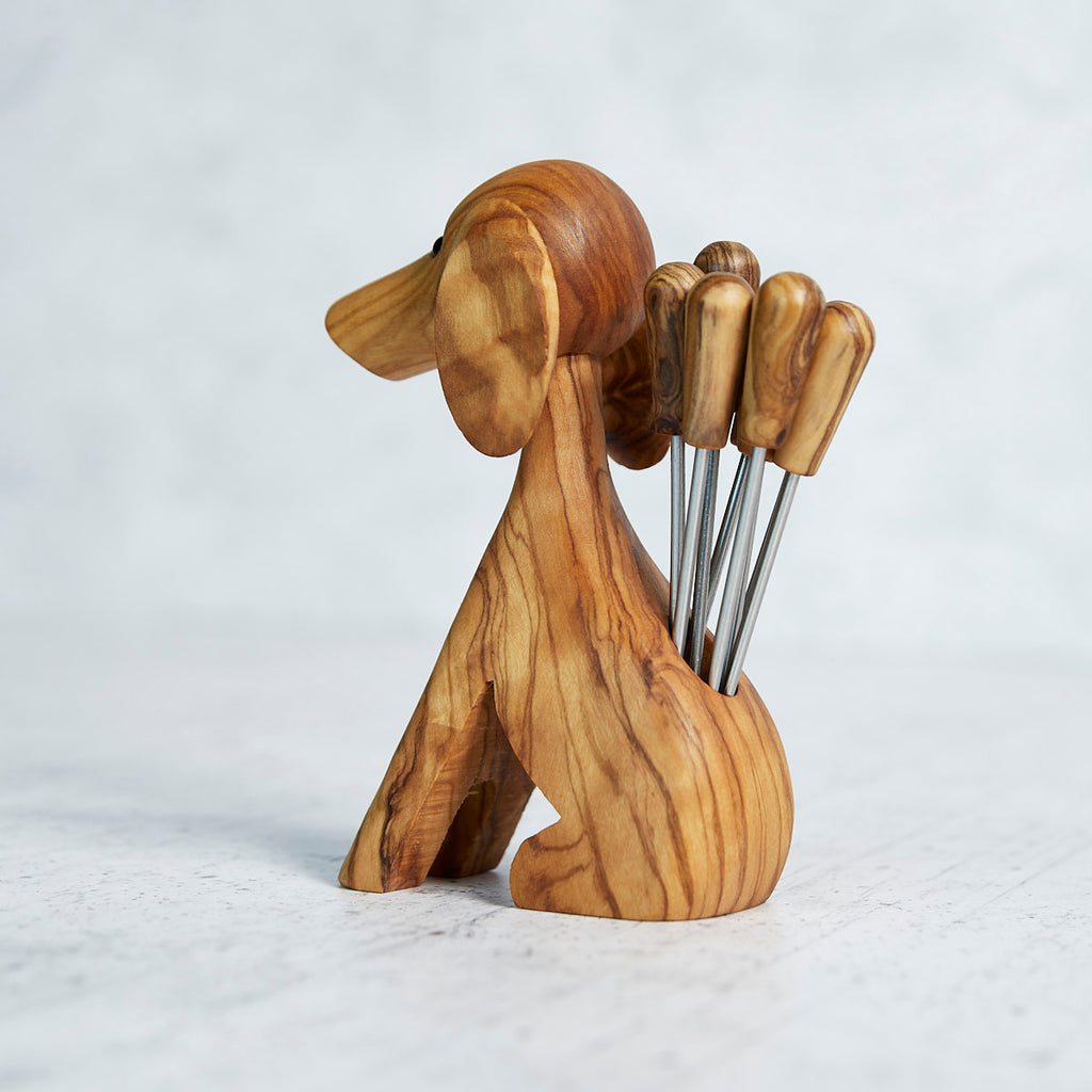 Cane Porta Forchettine in Legno d’Ulivo con 8 Forchettine