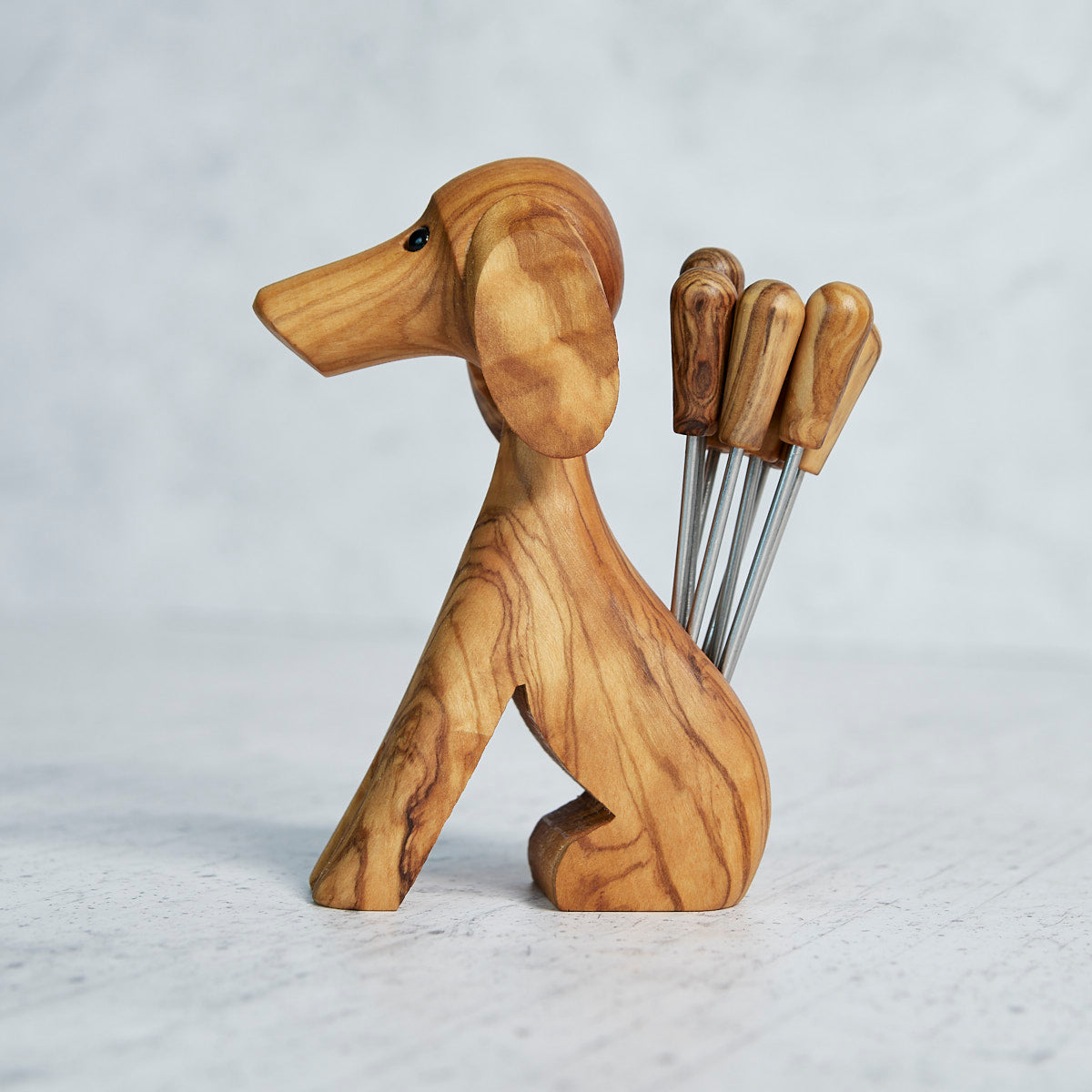 Cane Porta Forchettine in Legno d’Ulivo con 8 Forchettine