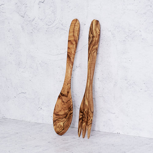 Coppia posate classiche in legno di olivo