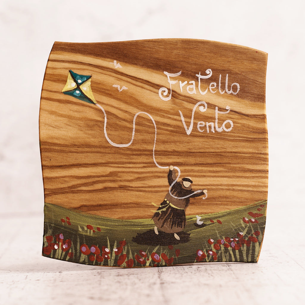 Fratello vento - quadretto in legno di olivo dipinto a mano