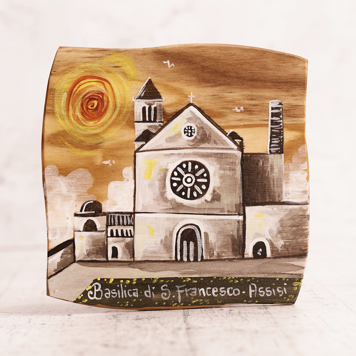 Basilica di San Francesco - quadretto artigianale in legno d’ulivo, dipinto a mano