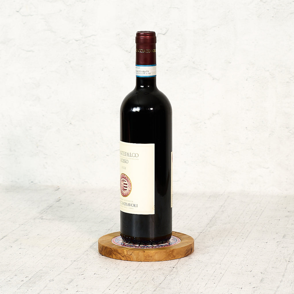 Sottobottiglia - sottobicchiere in legno di olivo e ceramica