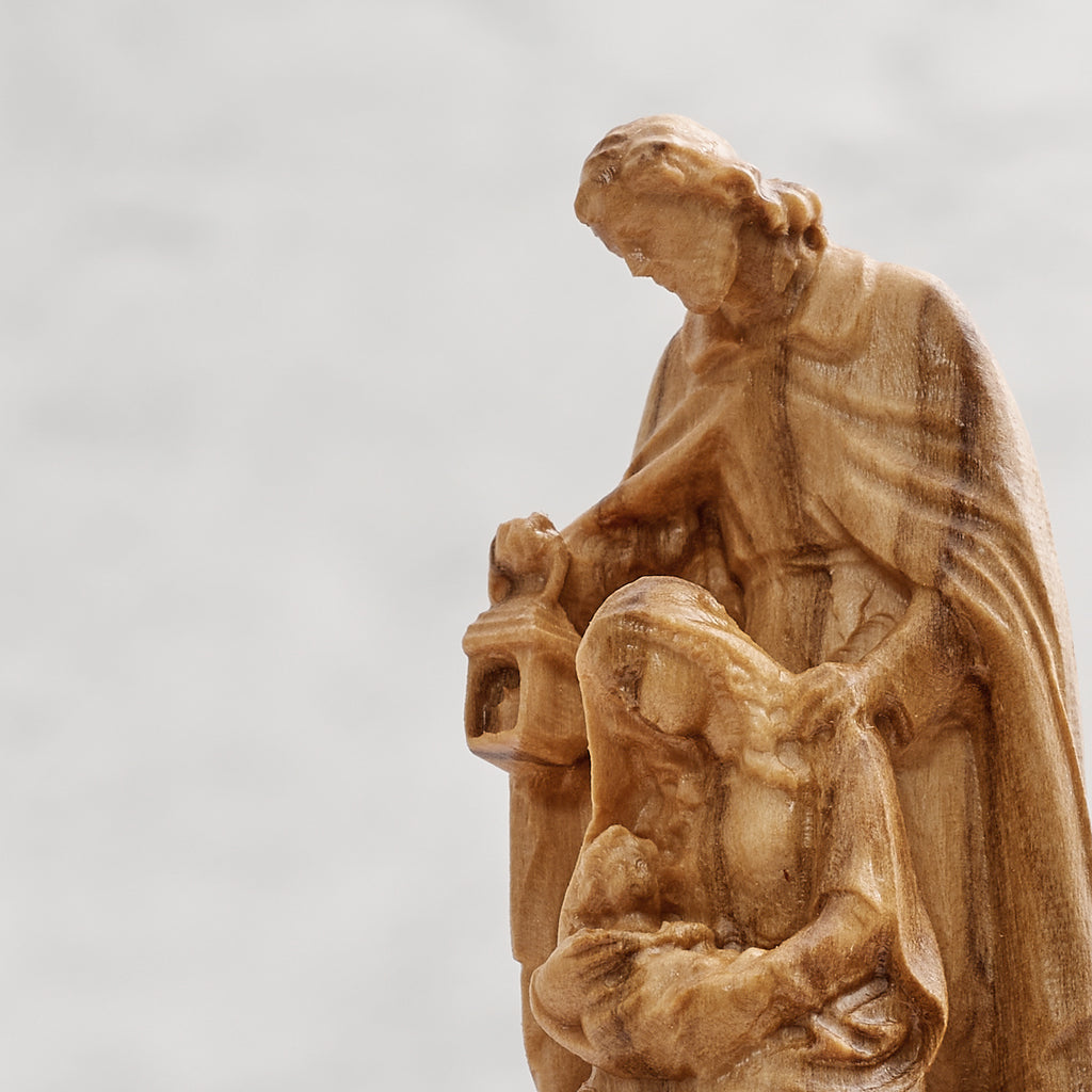 Sacra famiglia in legno d'ulivo - artigianato religioso e dono devoto