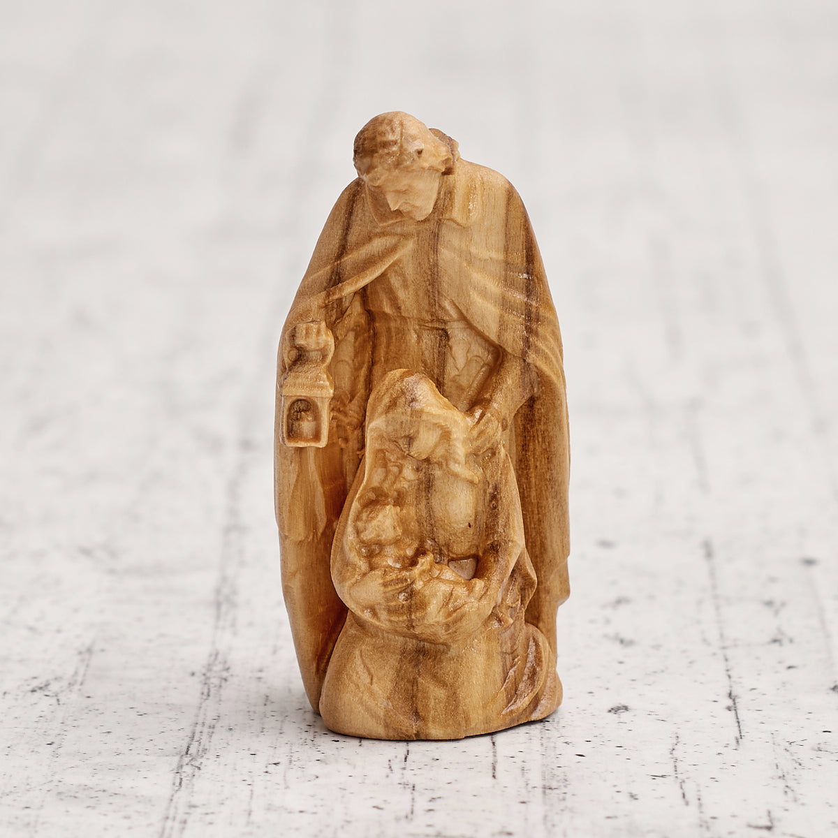 Sacra famiglia in legno d'ulivo - artigianato religioso e dono devoto