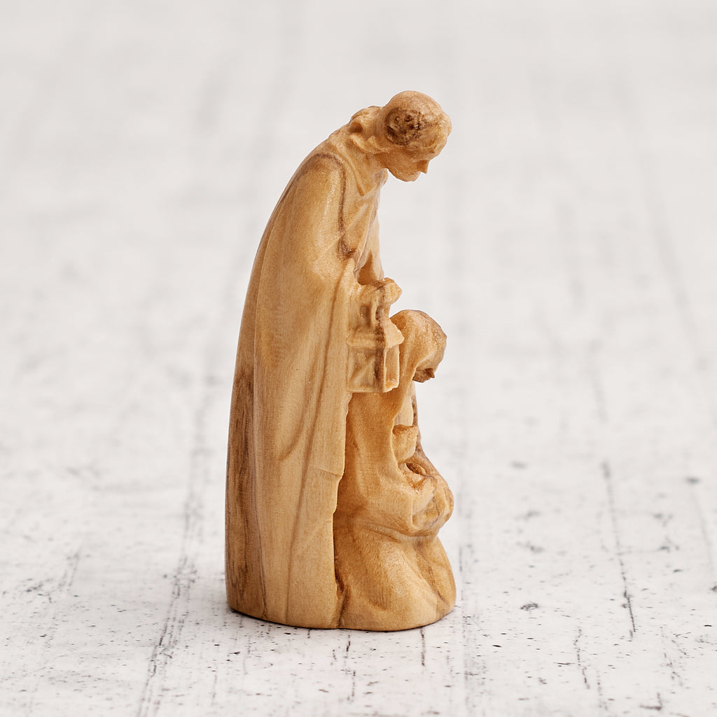 Sacra famiglia in legno d'ulivo - artigianato religioso e dono devoto