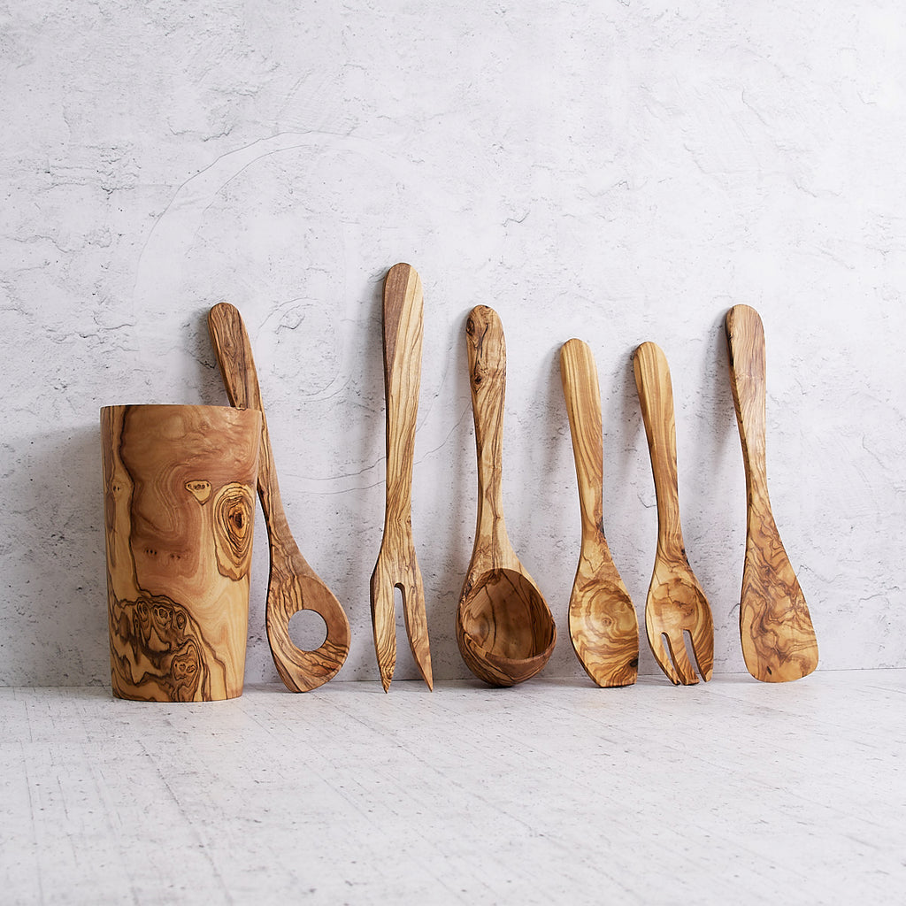 Set posateria multiuso in legno di olivo
