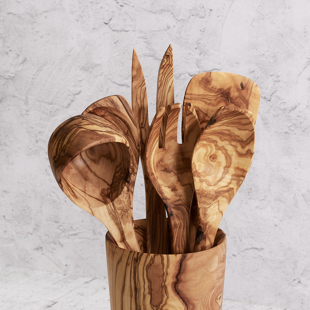 Set posateria multiuso in legno di olivo