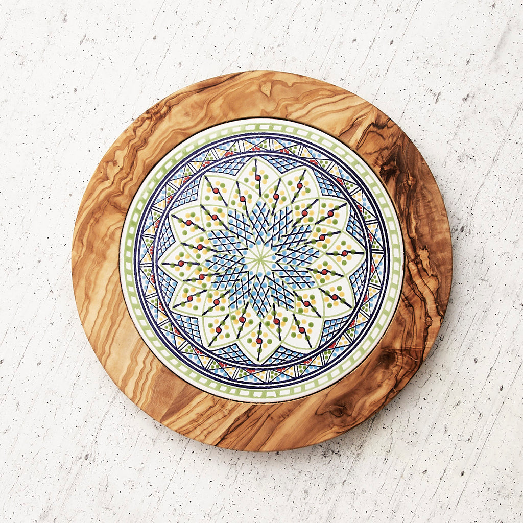 Sotto pentola in ceramica e legno di ulivo