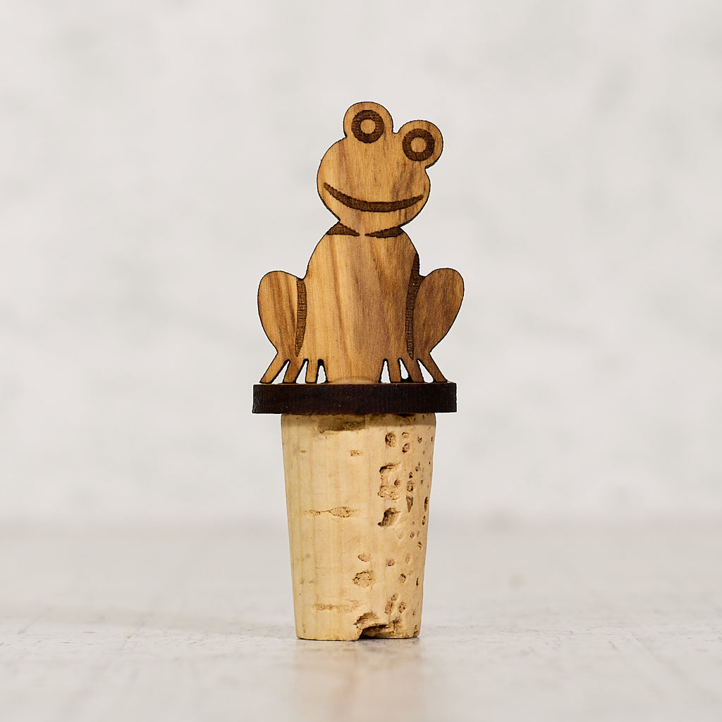 Olive wood and cork animal stoppers
