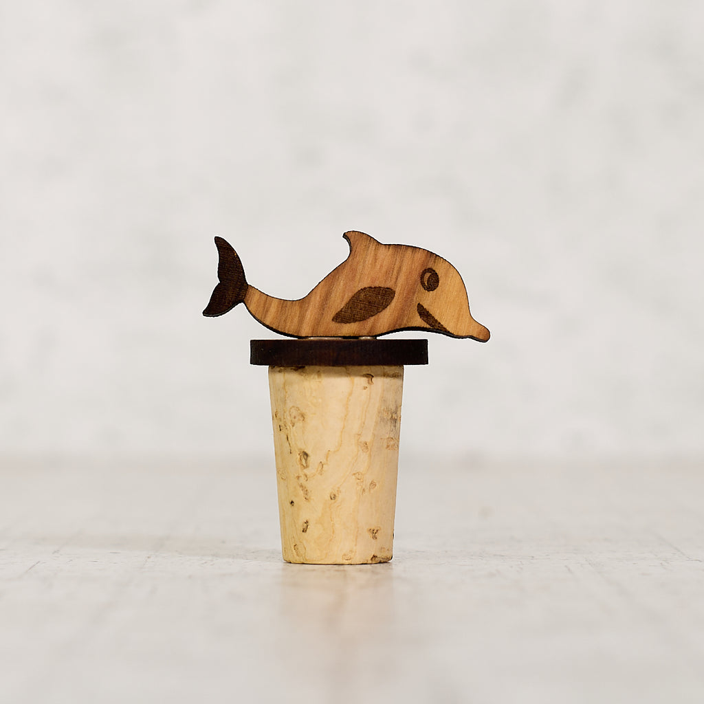 Olive wood and cork animal stoppers