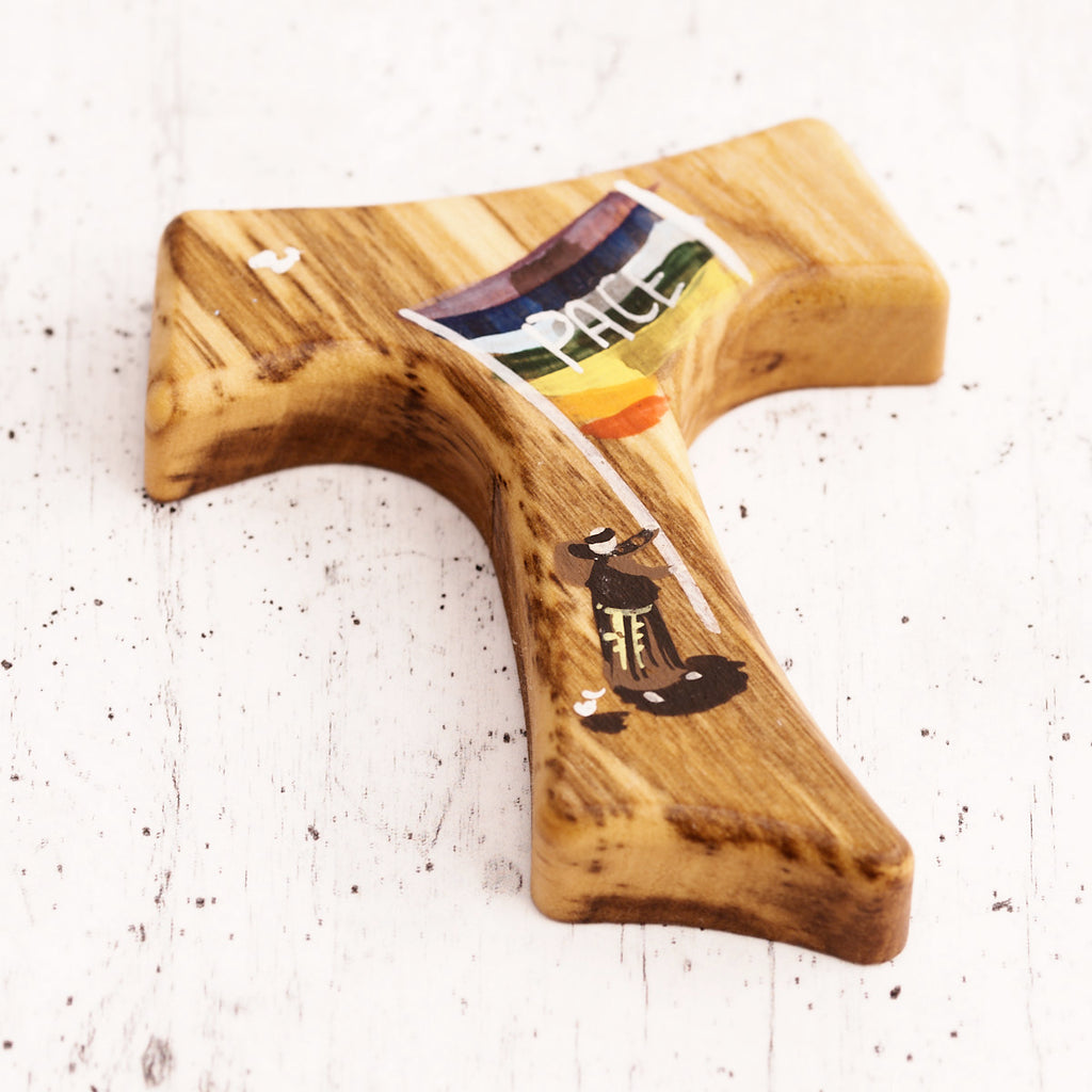 Tau pace dipinto a mano su legno di olivo