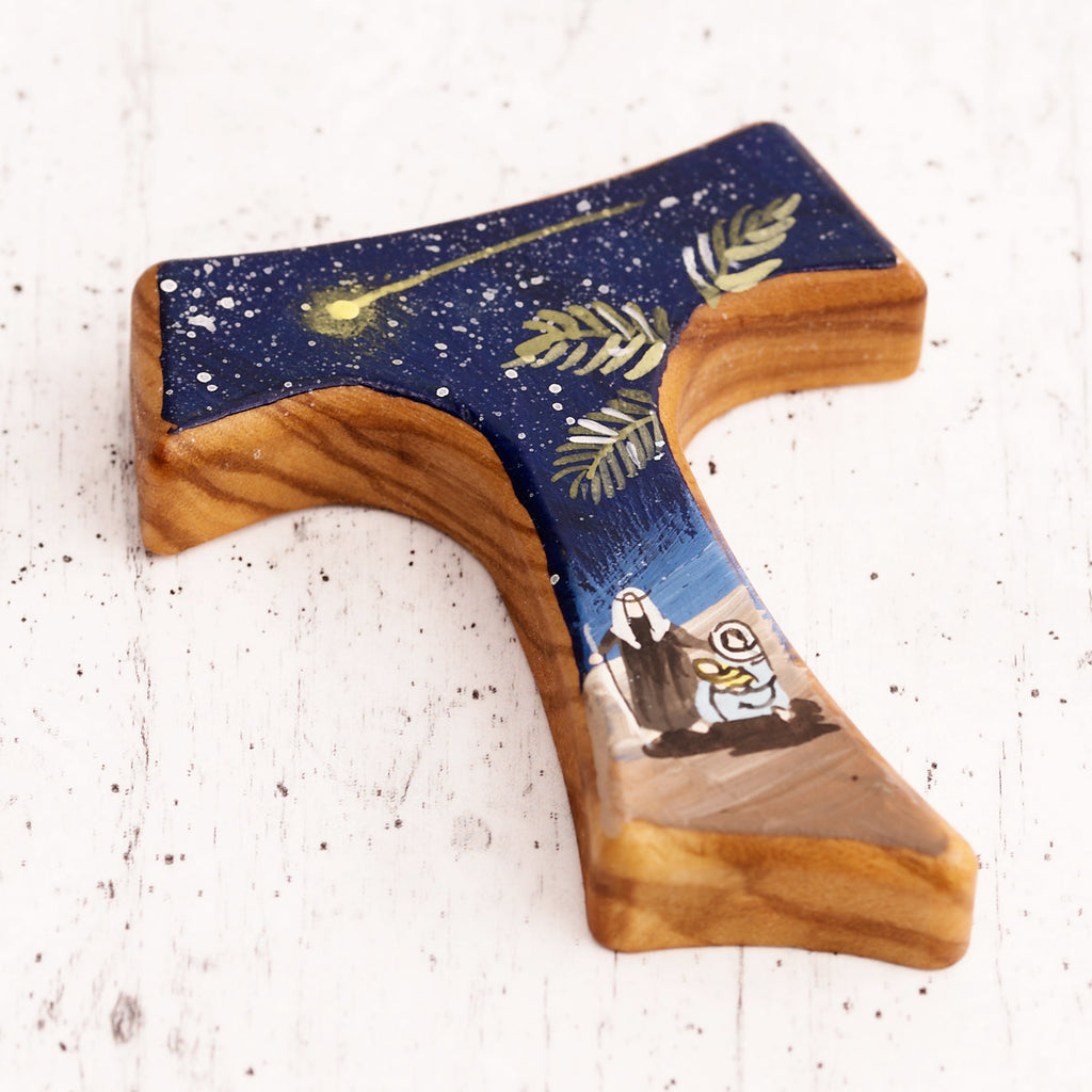 Tau natività dipinto a mano su legno di olivo