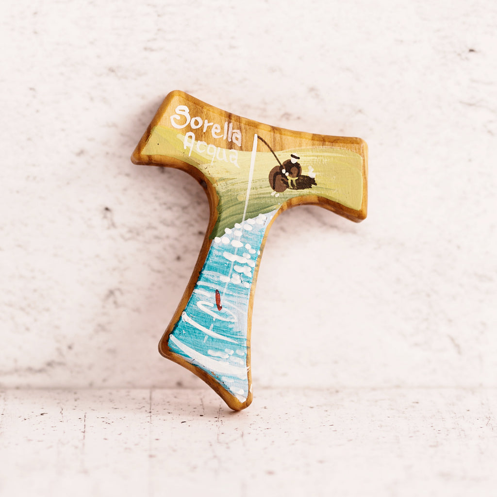 Tau sorella acqua dipinto a mano su legno di olivo