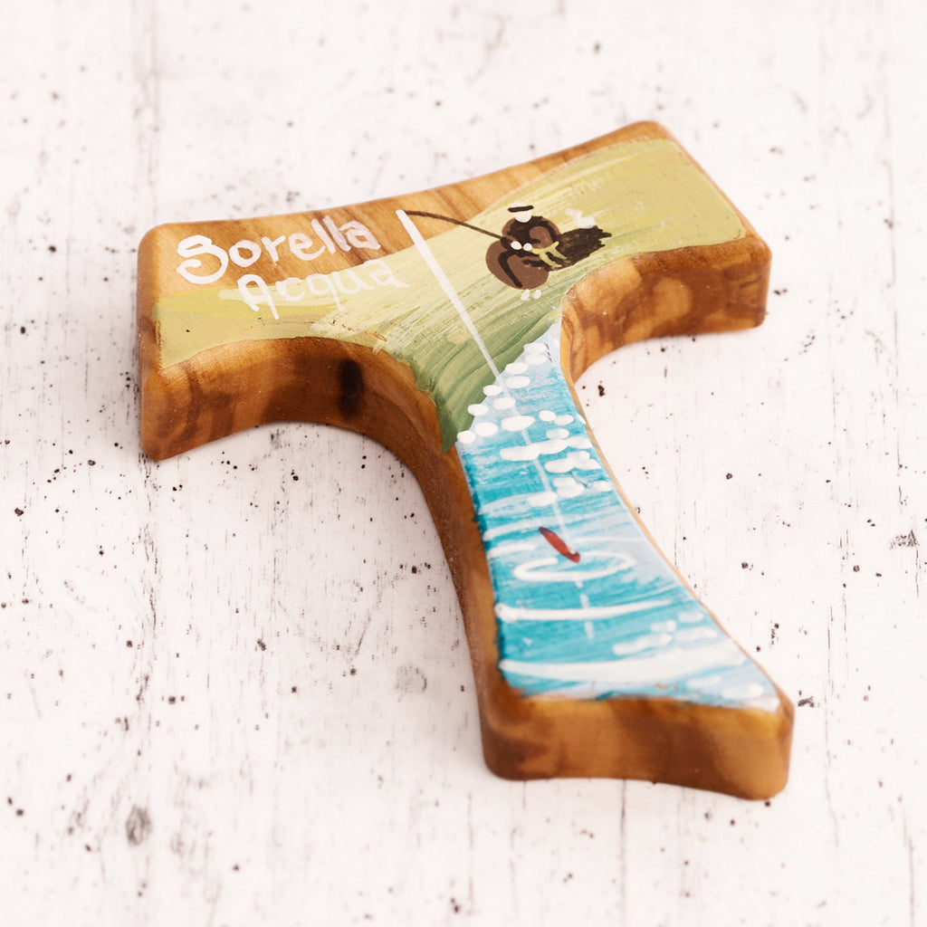 Tau sorella acqua dipinto a mano su legno di olivo