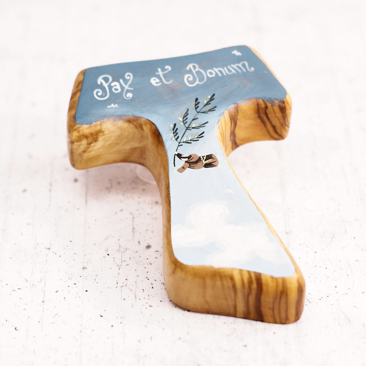 Tau Pax et Bonum dipinto a mano su legno di olivo