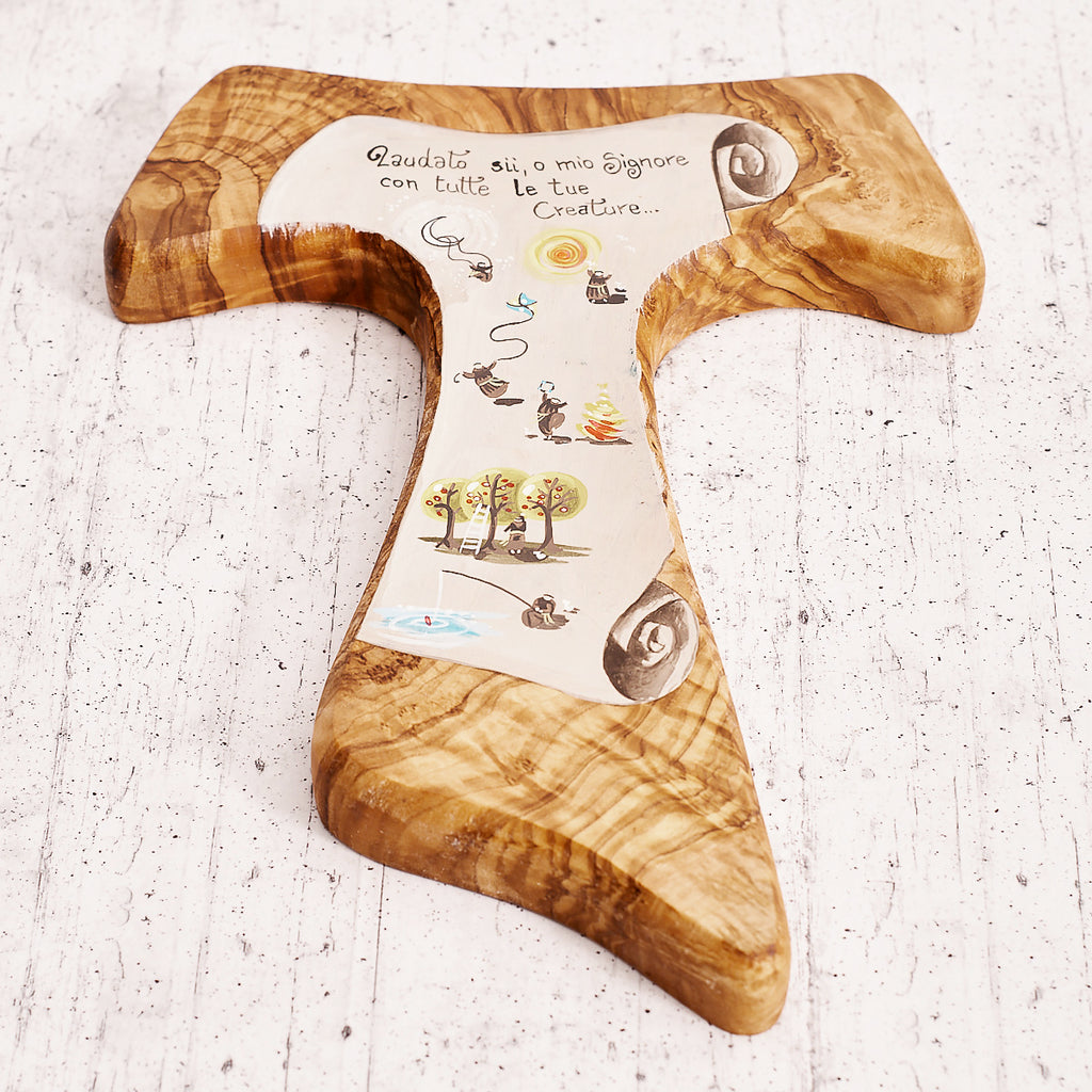 Tau del Cantico delle Creature dipinto a mano su legno di olivo