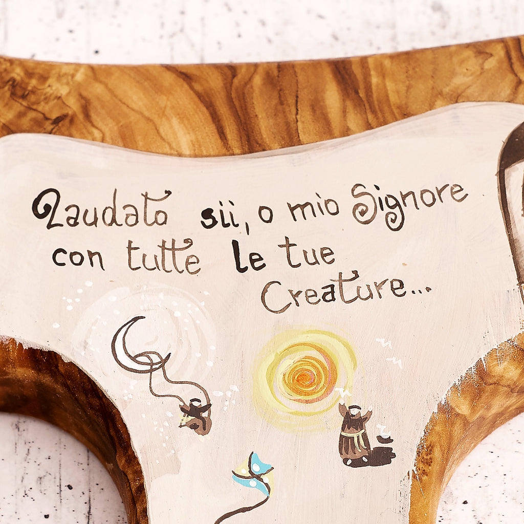 Tau del Cantico delle Creature dipinto a mano su legno di olivo