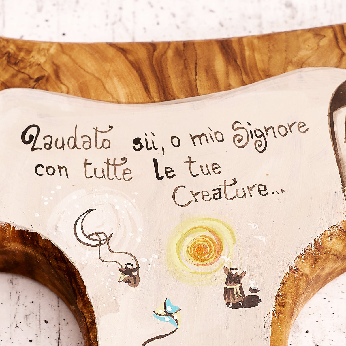 Tau del Cantico delle Creature dipinto a mano su legno di olivo