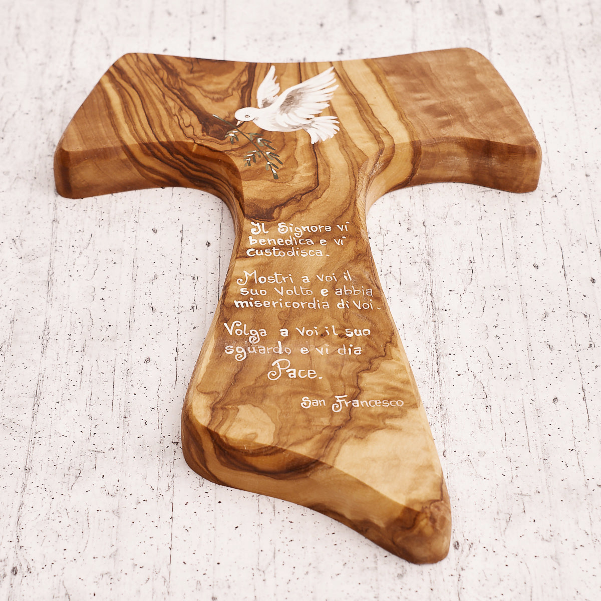 Tau della Benedizione di San Francesco dipinta a mano su legno di olivo