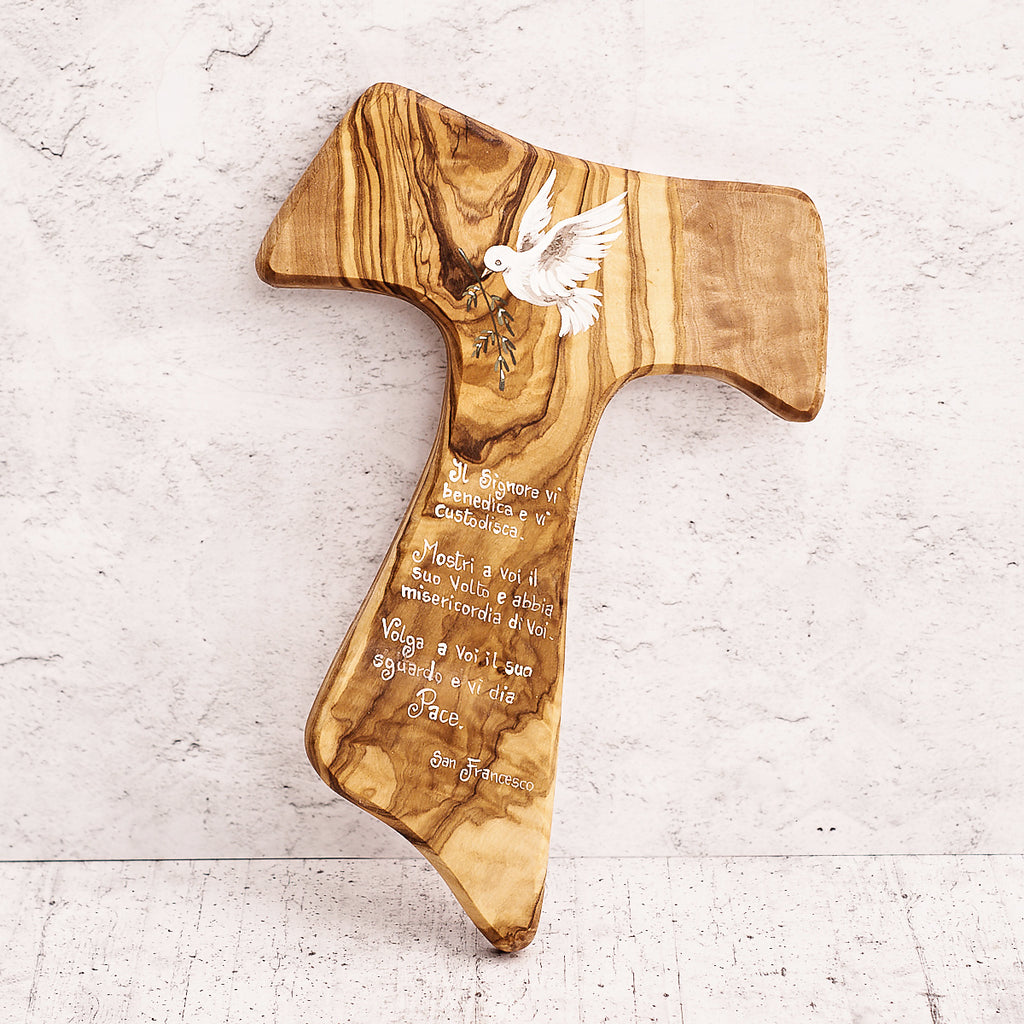 Tau della Benedizione di San Francesco dipinta a mano su legno di olivo