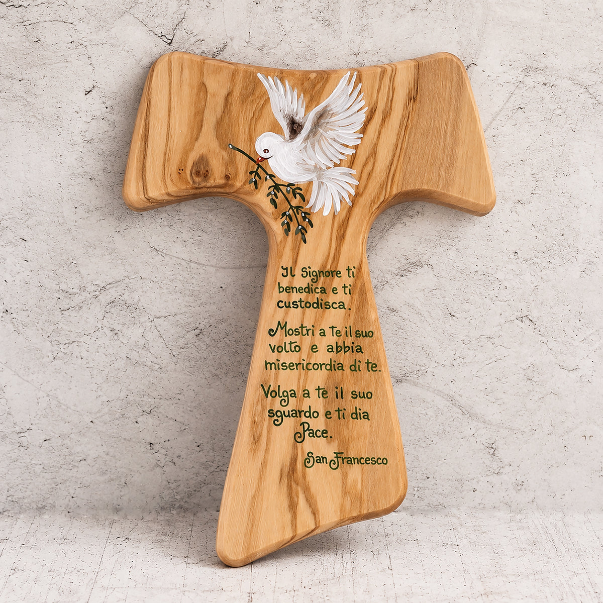 Tau della Benedizione di San Francesco dipinta a mano su legno di olivo