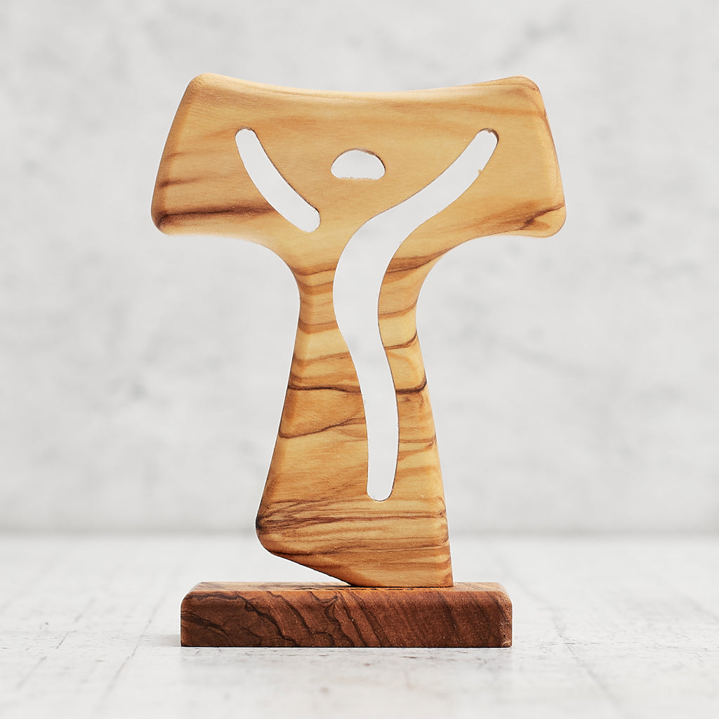 Tau Laudato sii in legno di olivo