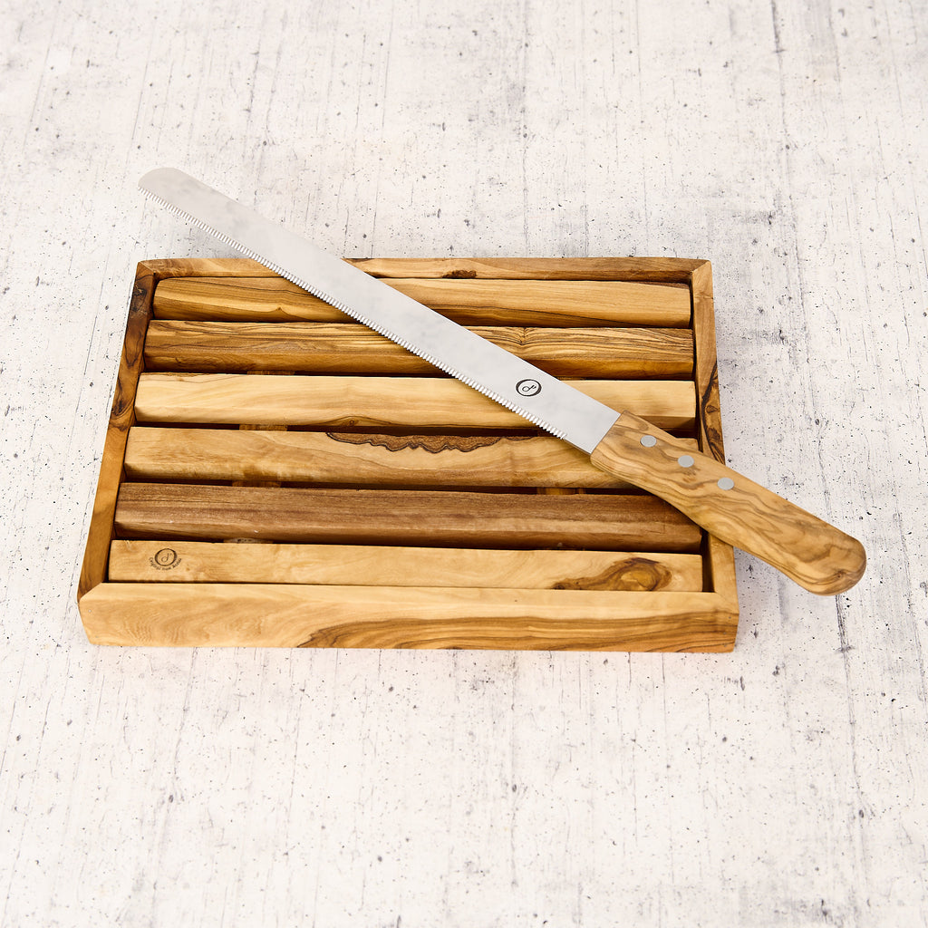 Tagliere per Pane in legno di ulivo con Coltello
