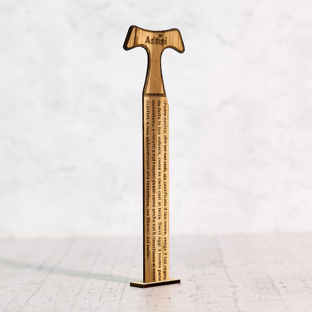 Tau segnalibro Padre nostro in legno di olivo