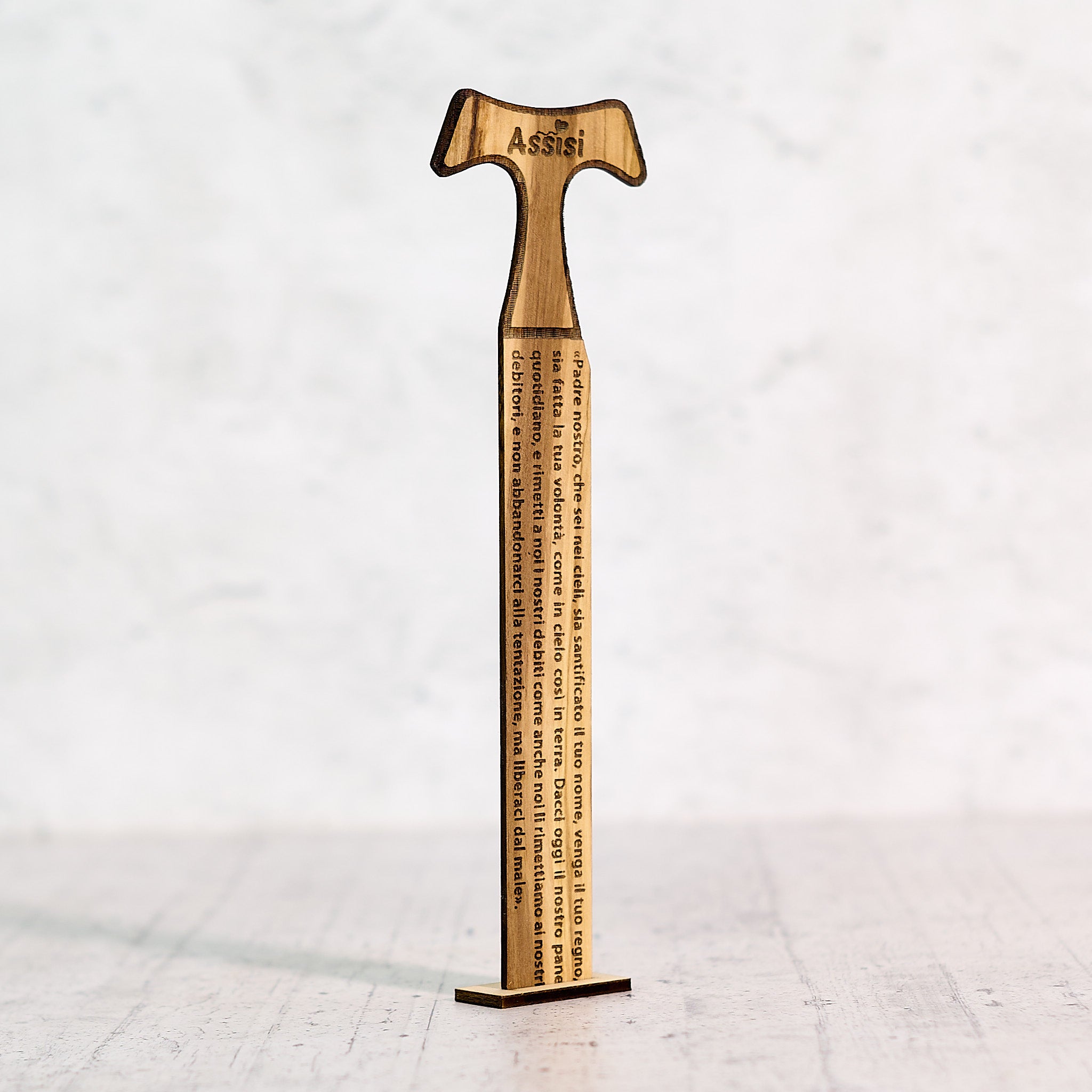 Tau segnalibro Padre nostro in legno di olivo